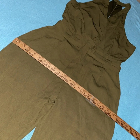 LULUS In The City wrap top jumpsuit olive belted lined 2 pockets NEW size M - Picture 12 of 15